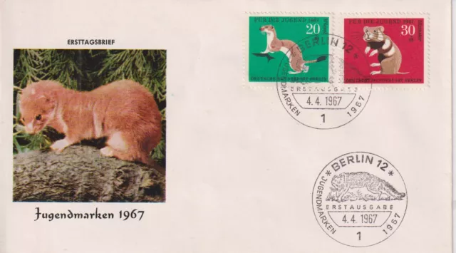 FDC Berlin MiNr 300-301 (2b) "Jugend 1967: Pelztiere" -Hermelin-Hamster-