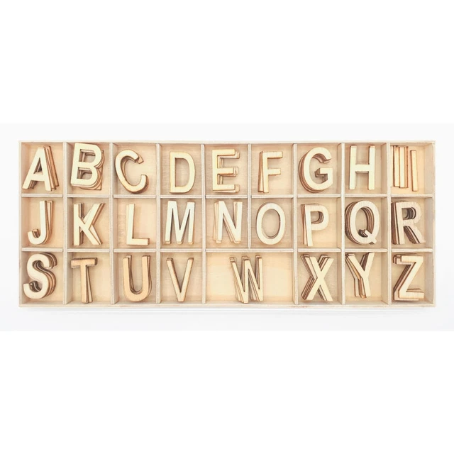 Lot De 200 Lettres En Bois Non Peintes - Alphabet Majuscule - 15 Mm De Haut - Pour Bricolage Et Apprentissage