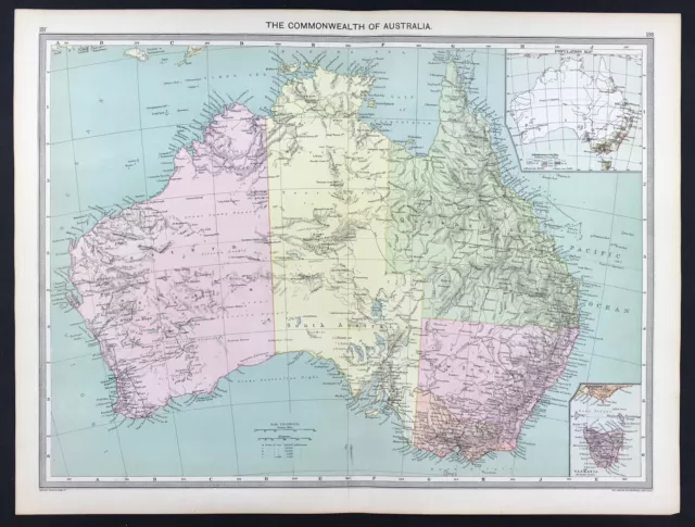 map Australia 1906 Inset of Tasmania original with litho colour