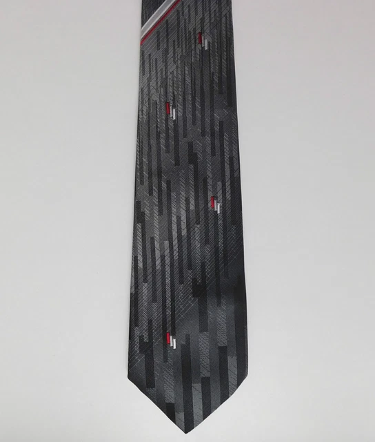 Cravatta a righe M&S vintage anni '70 grigio rosso bianco poliestere lavabile