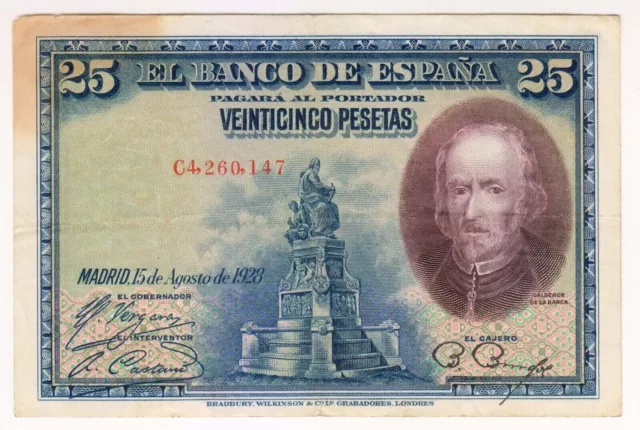 1928 Spain 25 Pesetas - Low Start - Paper Money Banknotes Currency