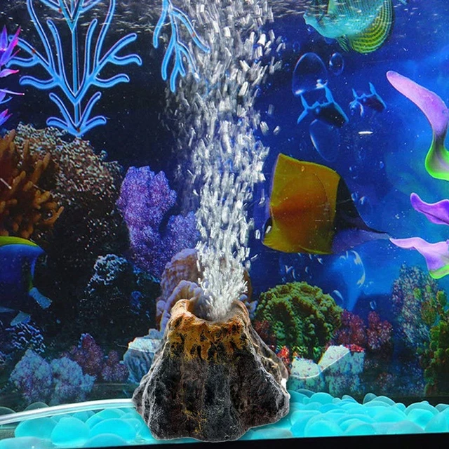 Runxf Aquarium Ornament Volcano Fish Tank Bubble Stone Decoration Bubbler Large