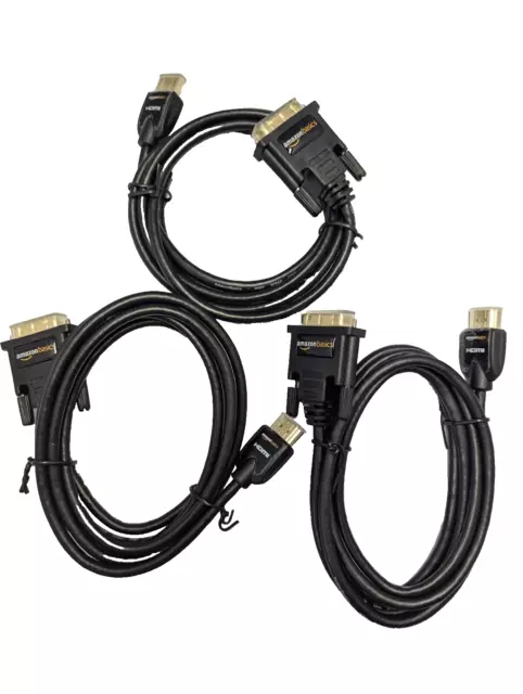 Lot of 3 AmazonBasics HDMI to DVI Display Adapter Cable, 6 foot, Gold Plated