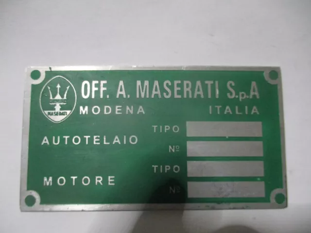 Maserati Schild Mexico Merak Mistral Sebring 3500 Bora Typenschild grün s71