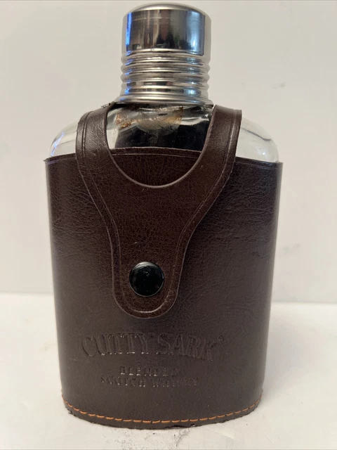 Vintage Cutty Sark Blended Scotch Whiskey Flask With Removable Leather Case 6”