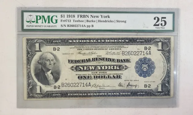 Fr. 712 1918 $1 Frbn Federal Reserve Bank Note New York, Ny Pmg Very Fine 25