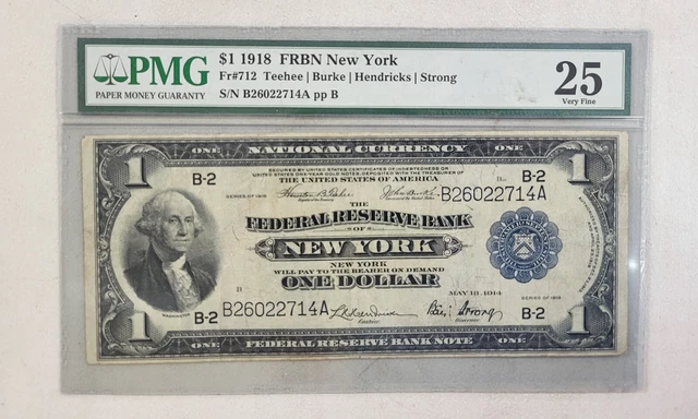 Fr. 712 1918 $1 Frbn Federal Reserve Bank Note New York, Ny Pmg Very Fine 25