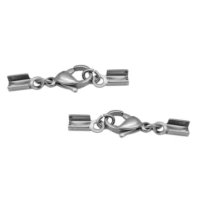 2 Edelstahl Karabiner Verschlüsse mit Endkappen 31 x 3 mm  für Armband & Kette