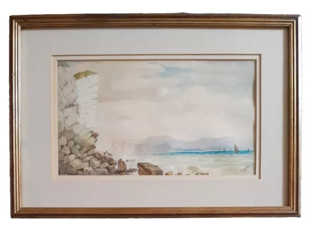 W King "Fishing Boats Of Rocky Coastline" 1887. Original Watercolour