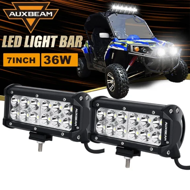 AUXBEAM Pair 7" 36W LED Work Light Bar Spot Beam Offroad Driving Lamp ATV UTV