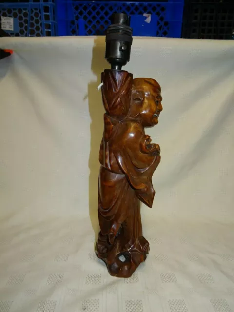 Vintage 12" Hand Carved Chinese Root Wood Lamp Base Figure Of An Imortal 2