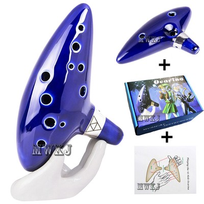X-mas Gift -12 Hole Zelda Ocarina of Time Ceramic Alto C Flute Blue Instrument