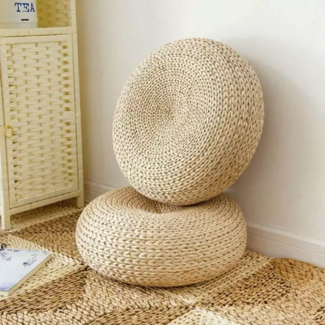 Natural Straw Woven Pouf Ottoman