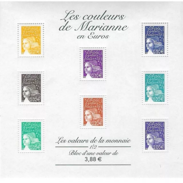 France bloc feuillet BF 44 Neuf** 1/2 Les couleurs de Marianne en Euros 2002
