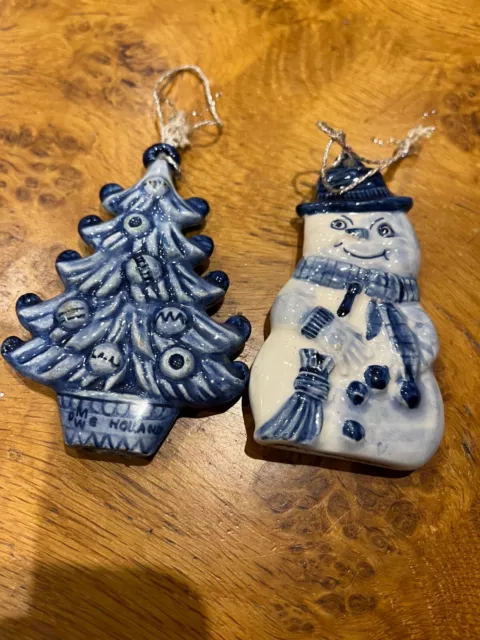 Vintage Christmas Decoration Blue & White Ceramic Delft Holland Baubles