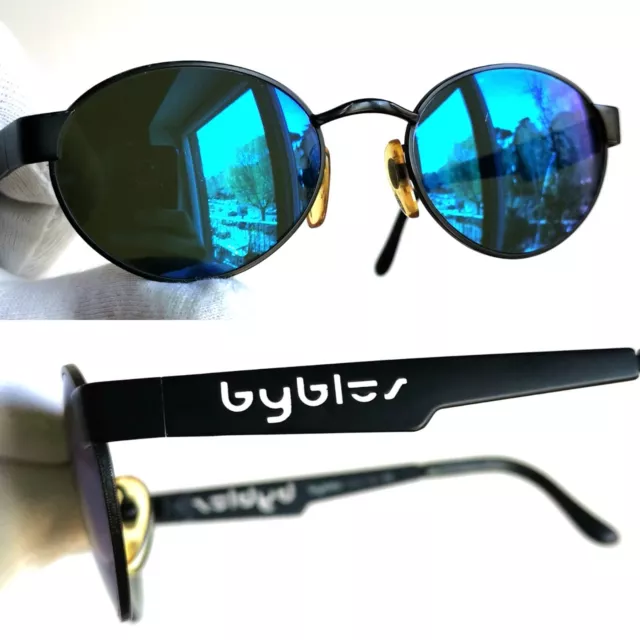 occhiali da sole BYBLOS sunglasses 598-S oval vintage black blue mirror lens
