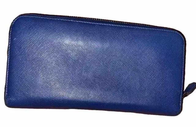 Prada Womens Blue Saffiano Leather  Continental Bow Wallet Preowned Authentic 3