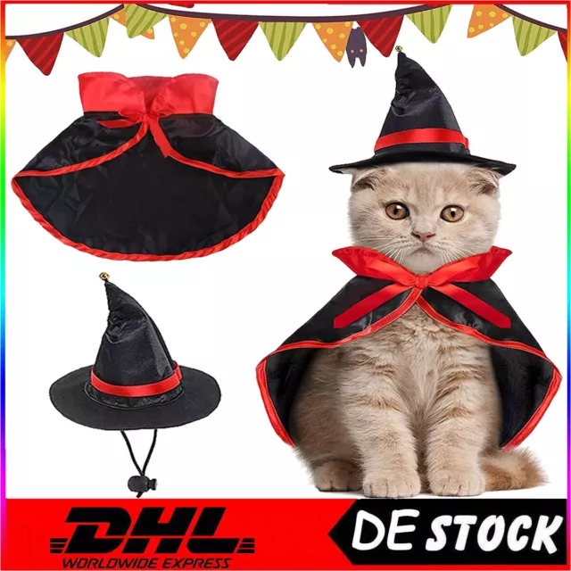 Halloween Hund Katze Kostüm Umhang Hut Haustier Vampir Zaubererhut Kleidung