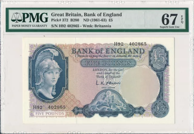 Bank of England Great Britain  5 Pounds ND(1961-63)  PMG  67EPQ