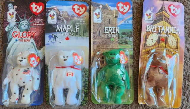 TY Beanie Babies McDonalds International Bears Set-Glory, Maple, Britannia, Erin