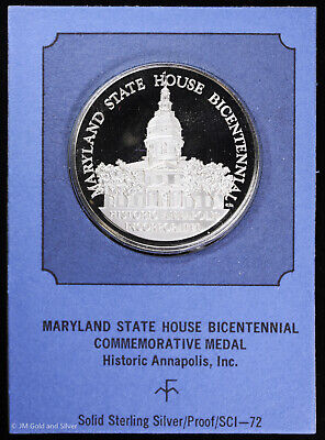 .925 Sterling Silver Franklin Mint Medal | Maryland State House Bicentennial