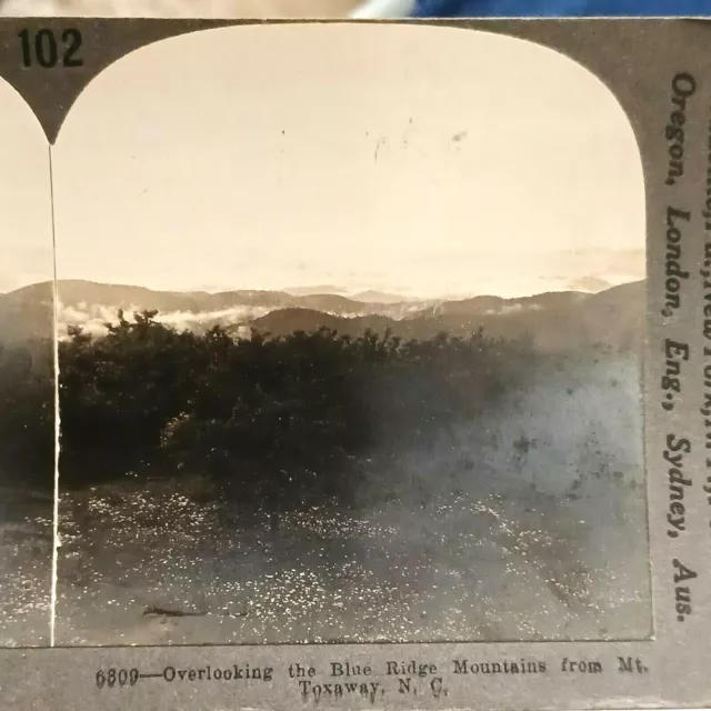 Overlooking Blue Ridge Mountains from Mt Toxaway NC Keystone Stereoview Photo