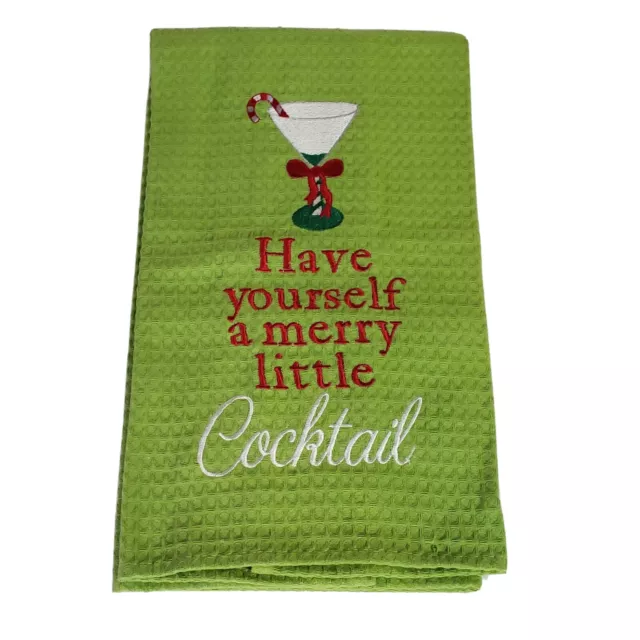 Christmas Tea Towel "Have Yourself A Merry Little Cocktail" Martini Embroidered