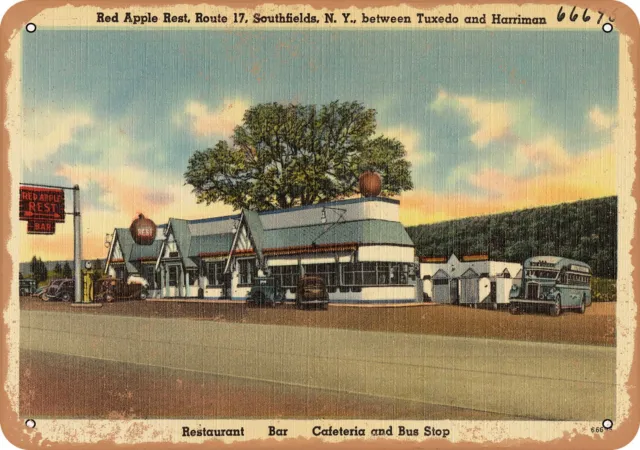 Metal Sign - New York Postcard - Red Apple Rest, Route 17, Southfields N. Y., b