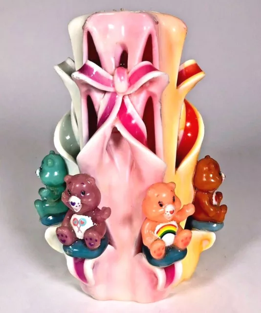 Vintage CARE BEARs Rainbow Artisan Carved Wax Candle Display 6.5" one of a kind!