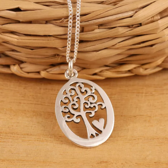 925 Sterling Silver Tree of Life Love Heart Pendant Necklace Chain Gift Boxed