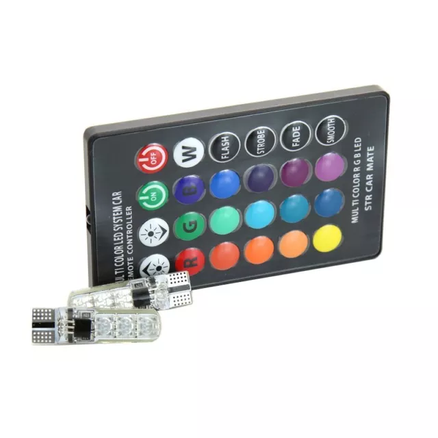 W5W 5050 501 RGB Remote Control Car LED Side Light 6SMD Colorful T10 Wedge Bulb 2