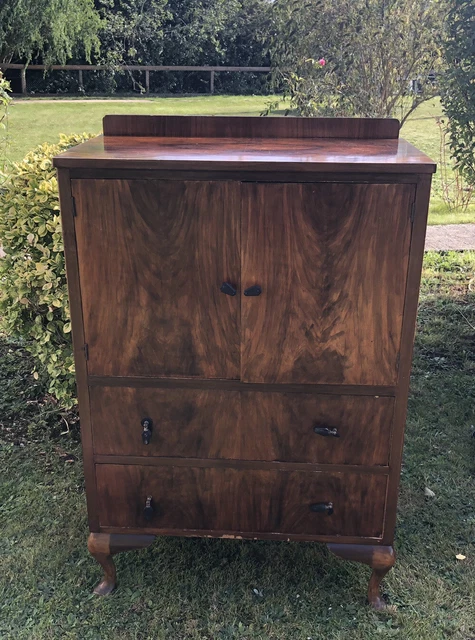 Walnut Art Deco Tallboy Cabinet/ Storage Chest Amazing Veneers