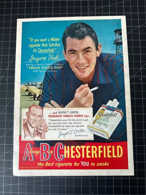 Vintage 1950 Chesterfield Cigarettes Print Ad - Gregory Peck