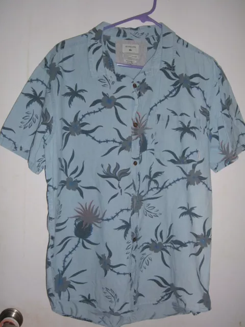 Hawaii Quiksilver Hawaiian Print Men's Aloha Shirt Size Xxl #2 Modern Fit W/Tail