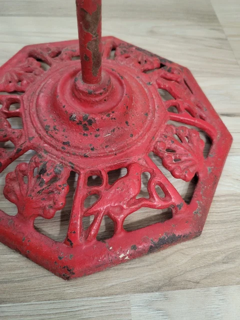 Antique 1930s Bird Cage Stand ORNATE CAST IRON BIRD BASE 68" Orig Red Paint
