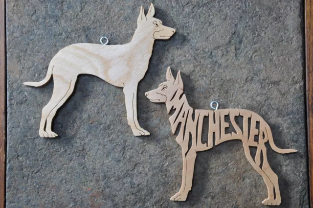 2 Manchester Terrier Dog Wood Christmas Ornaments Hand Cut USA