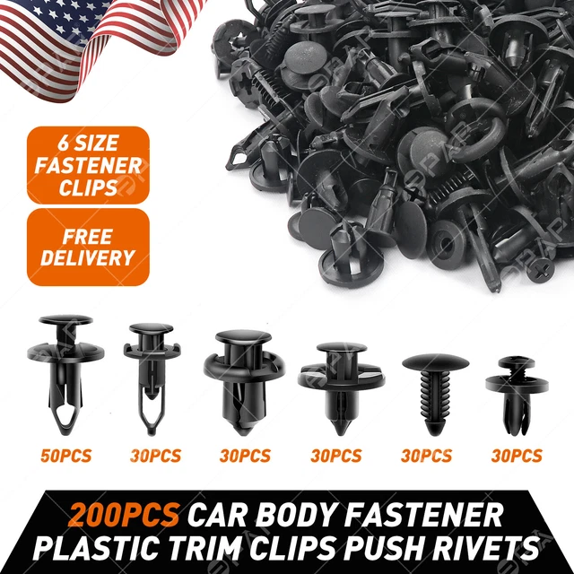 200Pc Car Body Fastener Plastic Trim Clips Push Rivets Panel Fender Retainer 200Pc Car Body Fastener Plastic Trim Clips Push Rivets Panel Fender Retainer