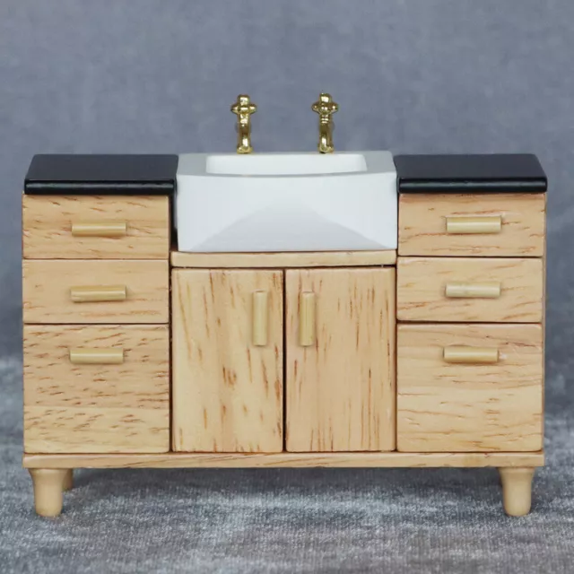 Dollhouse Miniatures 1/12 Scale Bathroom W/ Sink Cabinet Accessories Wooden 3
