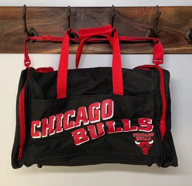 Vintage 1990s Chicago Bulls Duffle Bag - Official Licensed NBA Gear - Black Red