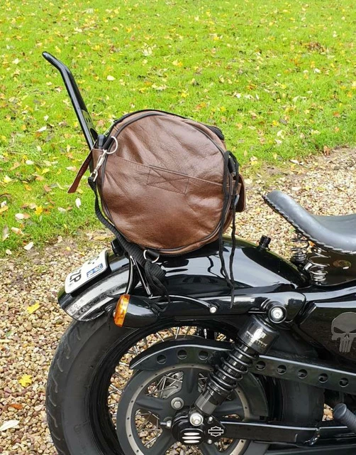 Lot 2 Sacoches Moto Cuir Véritable Marron - Sacoche Selle Guidon Sissy Bar American Blue