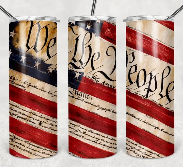 20oz We The People Constitution insulated tumbler with box, lid and straw