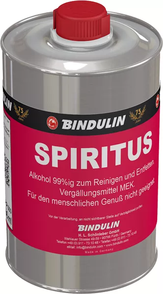 Bindulin SPIRITUS 99% - zum Reinigen und Entfetten - 500 ml