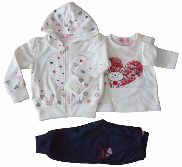 Completo Tuta Jogging Neonata Bambina Cotone 3 Pezzi Garzata Tg.12/36 Mesi