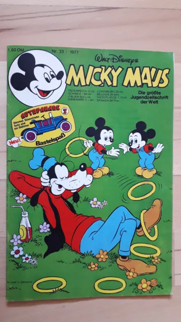 Micky Maus Nr.33 von 1977 mit Autoparade, Schnippecke - TOP Z1 Comicheft