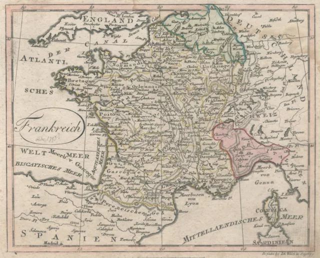 Frankreich Original Kupferstich Landkarte Walch 1808