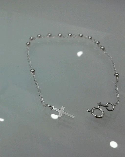 Bracelet Chapelet En Argent 925 Avec Croix Et Médaille Madone Miraculeuse Rose - Longueur Réglable