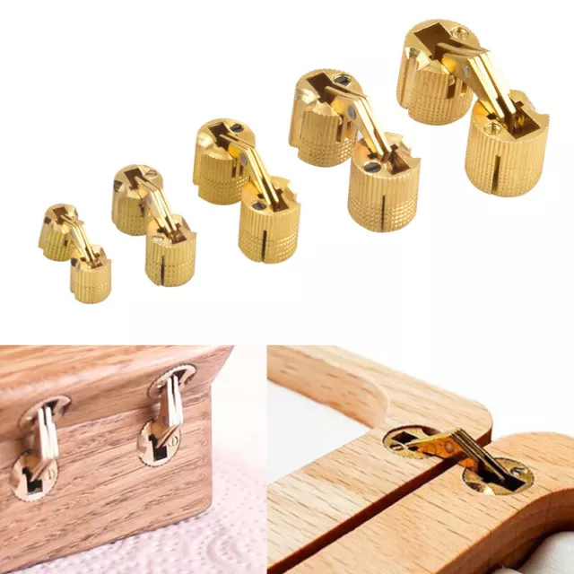 Brass Barrel Cabinet Hinge Small Box Case Hidden Concealed Invisible Hinges New