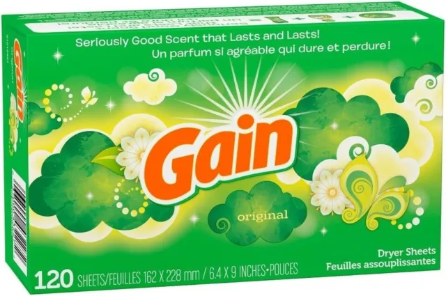 Gain Original Dryer Sheets Fewer Wrinkles Softness Less Static Cling, 120 count