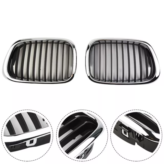 Per 97-03 5 serie E39 1998-2003 berlina anteriore cromata griglia nera 2 pz