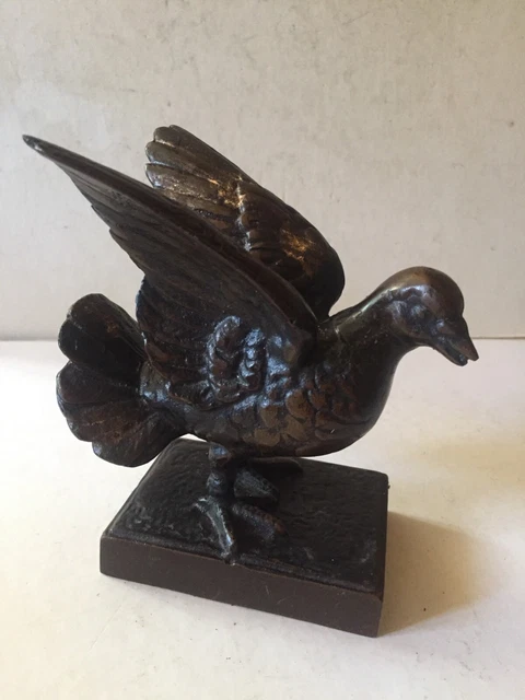 Colombe En Bronze Sculpture Sur Socle Haut Relief Art Nouveau Bon État 